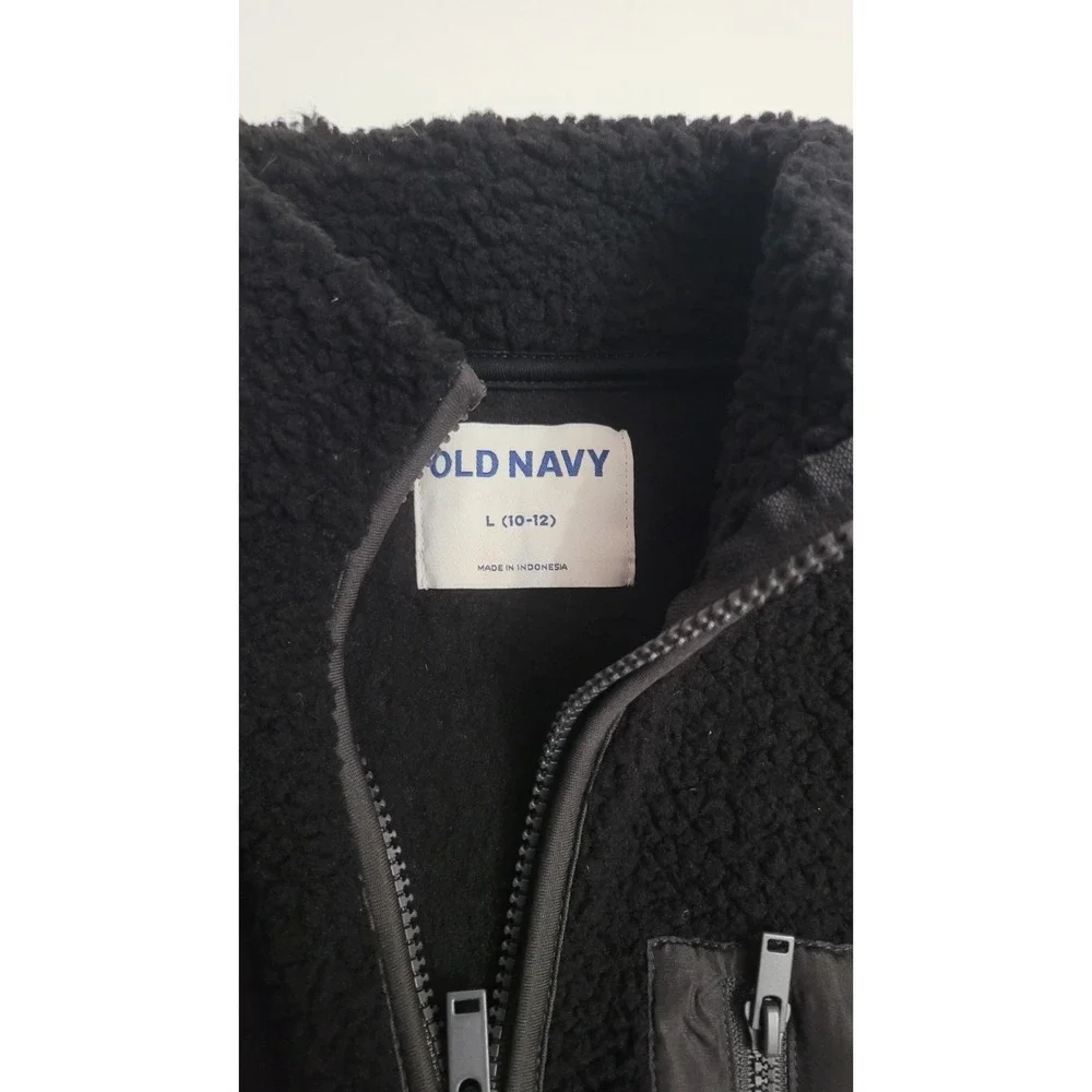 Old Navy Girls/Boy Fleece Full Zip Jacket‎ Black Long Sleeve Coat Size L (10-12)